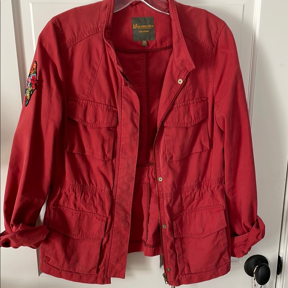 Cinched waist SNATCHED adorable vintage madewell Red Jacket retro patches M 💋